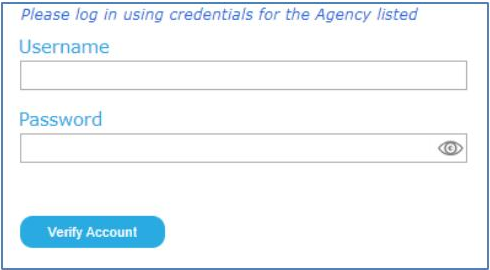 Login form with Username and Password fields and a Verify Account button.