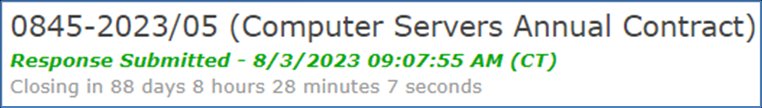 Bid header confirming Response Submitted with a date and time stamp.