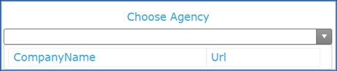 Screenshot of the Choose Agency dropdown above a table with CompanyName and Url columns.