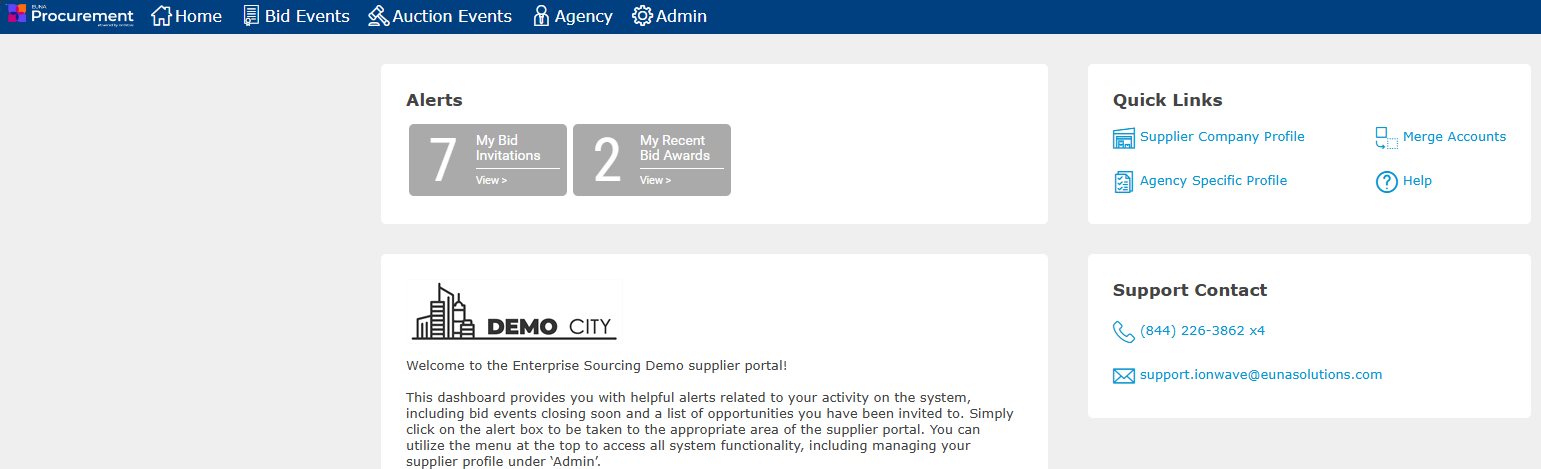 Top navigation bar with the Bid Events option